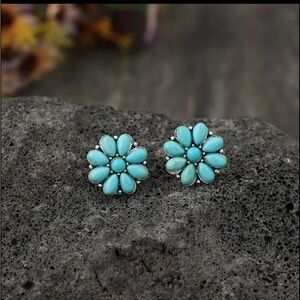 Anthropologie Vintage Natural Turquoise Stone Western Earrings Silver - NEW